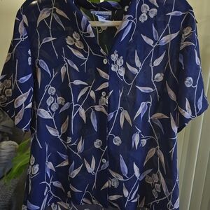 Pendleton Navy and Cream Floral Blouse